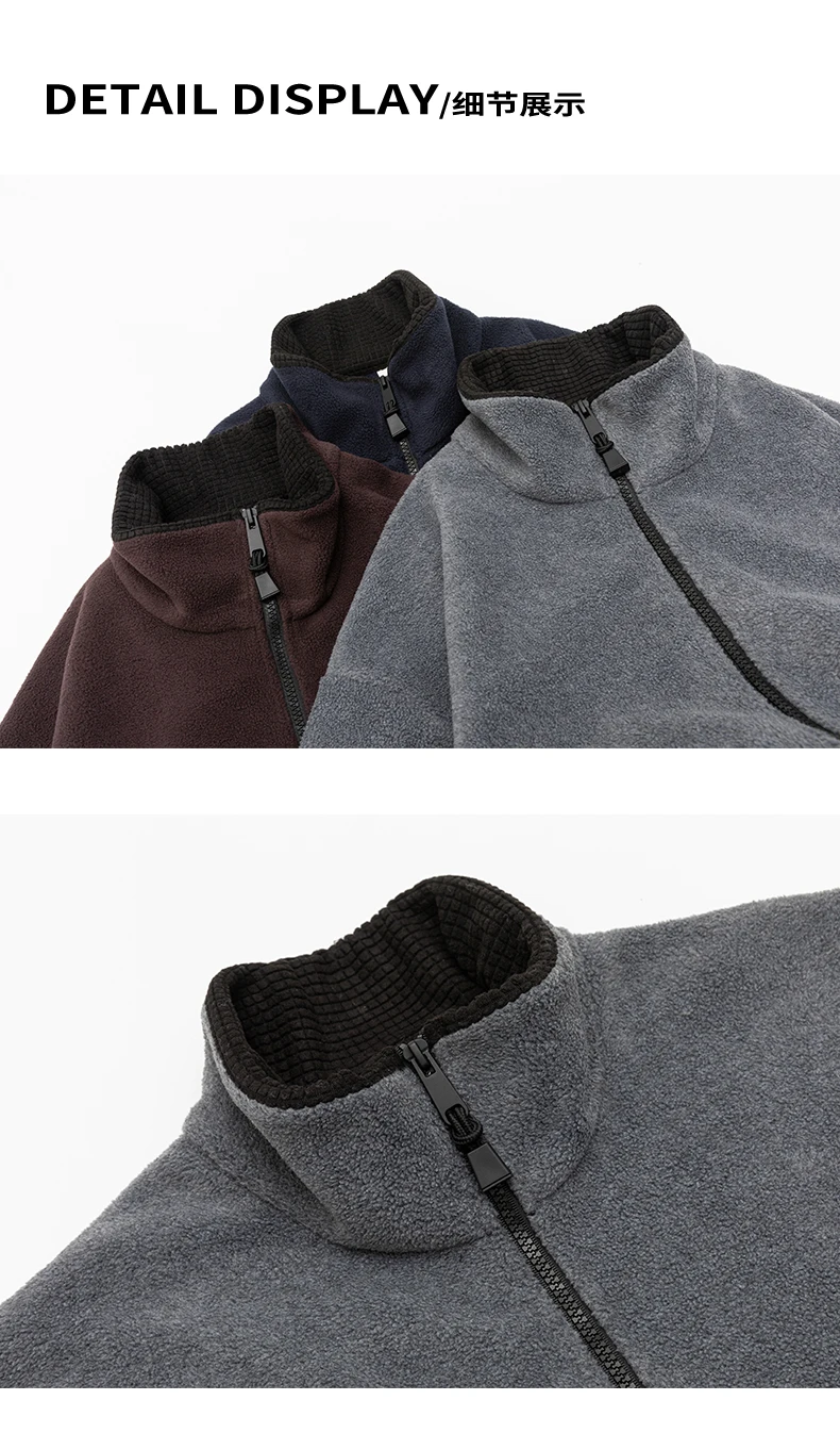 Autumn Winter Fleece Stand Collar Sweatshirts Jacket Men Outdoor Hiking Casual Track Hoodies Sweatshirt Coat Cardigan Jacket