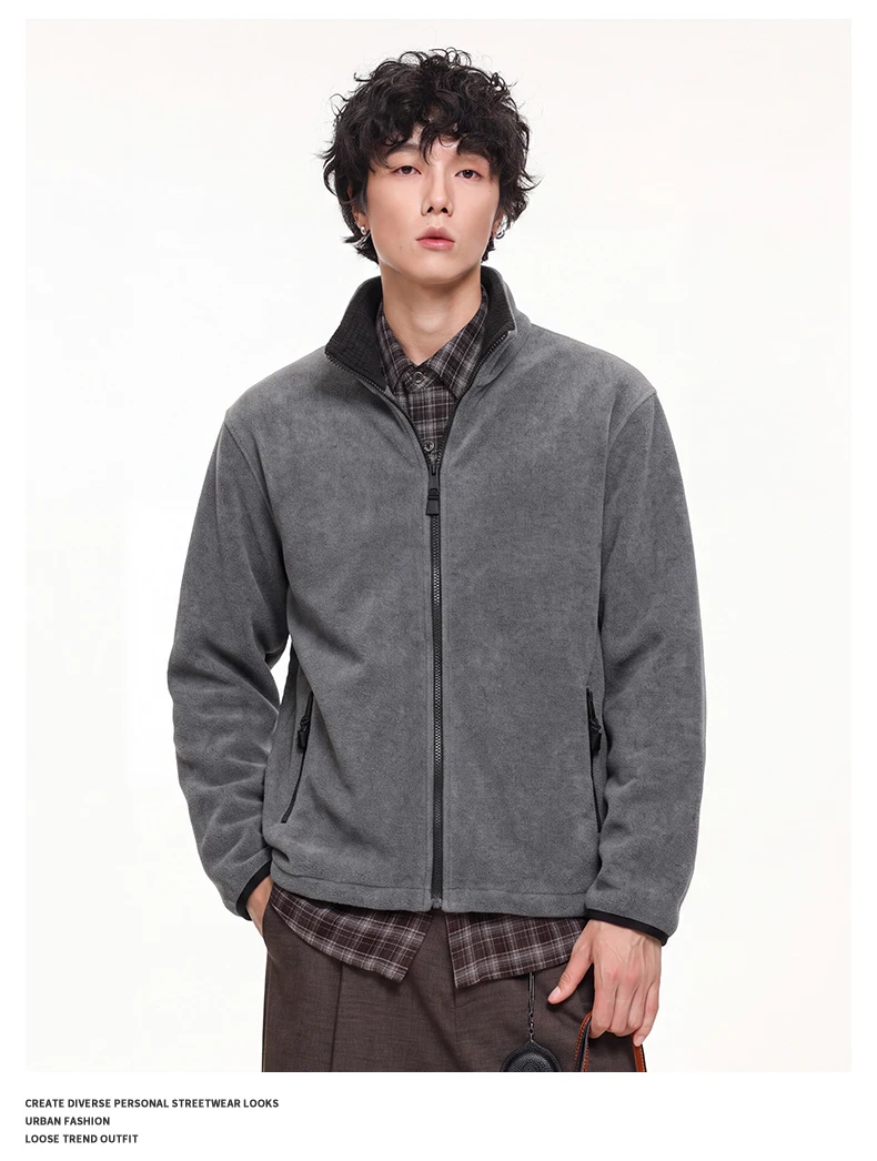 Autumn Winter Fleece Stand Collar Sweatshirts Jacket Men Outdoor Hiking Casual Track Hoodies Sweatshirt Coat Cardigan Jacket