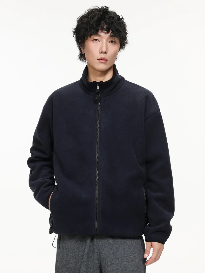 Autumn Winter Fleece Stand Collar Sweatshirts Jacket Men Outdoor Hiking Casual Track Hoodies Sweatshirt Coat Cardigan Jacket