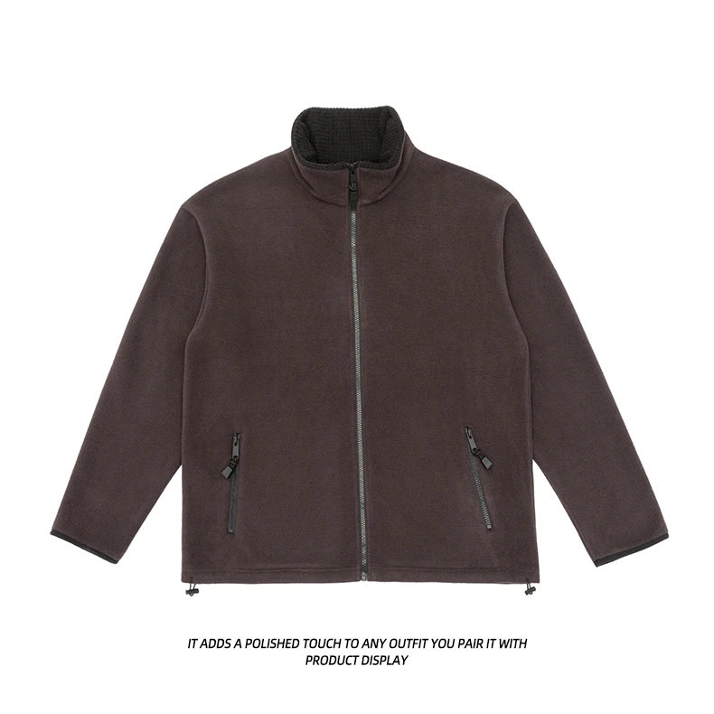 Autumn Winter Fleece Stand Collar Sweatshirts Jacket Men Outdoor Hiking Casual Track Hoodies Sweatshirt Coat Cardigan Jacket