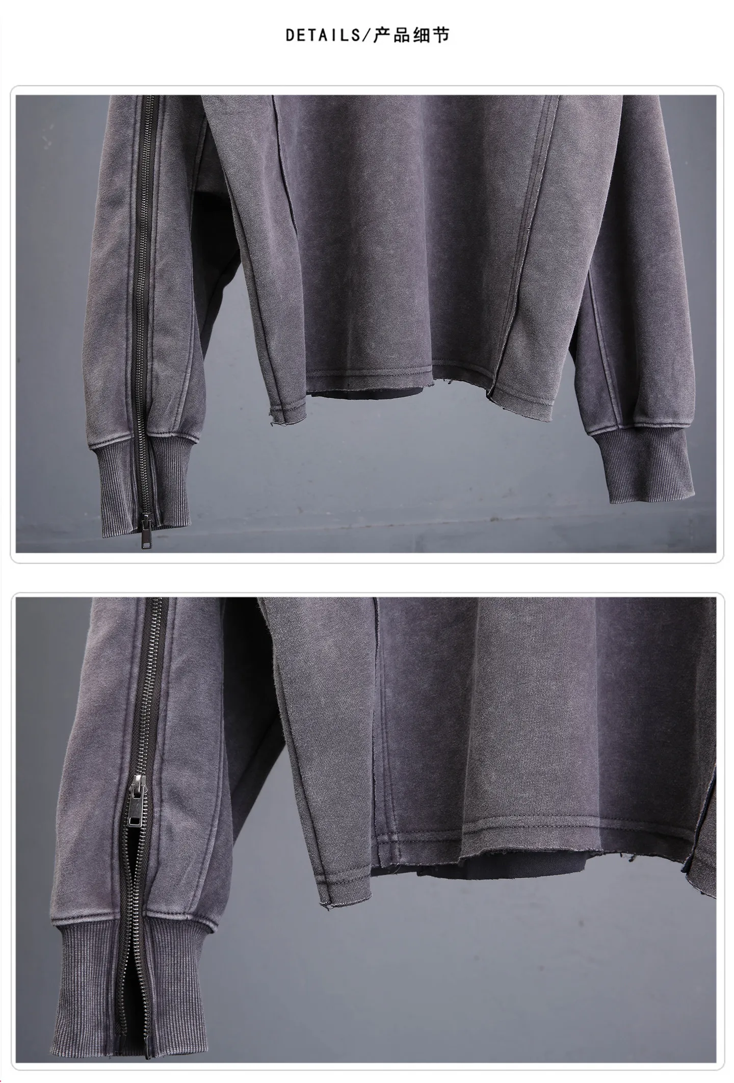 Wasteland Style Washed Distressed Techwear Hoodie Man Woman Punk Vintage Zip Up Sleeve Pullover Sweatshirt