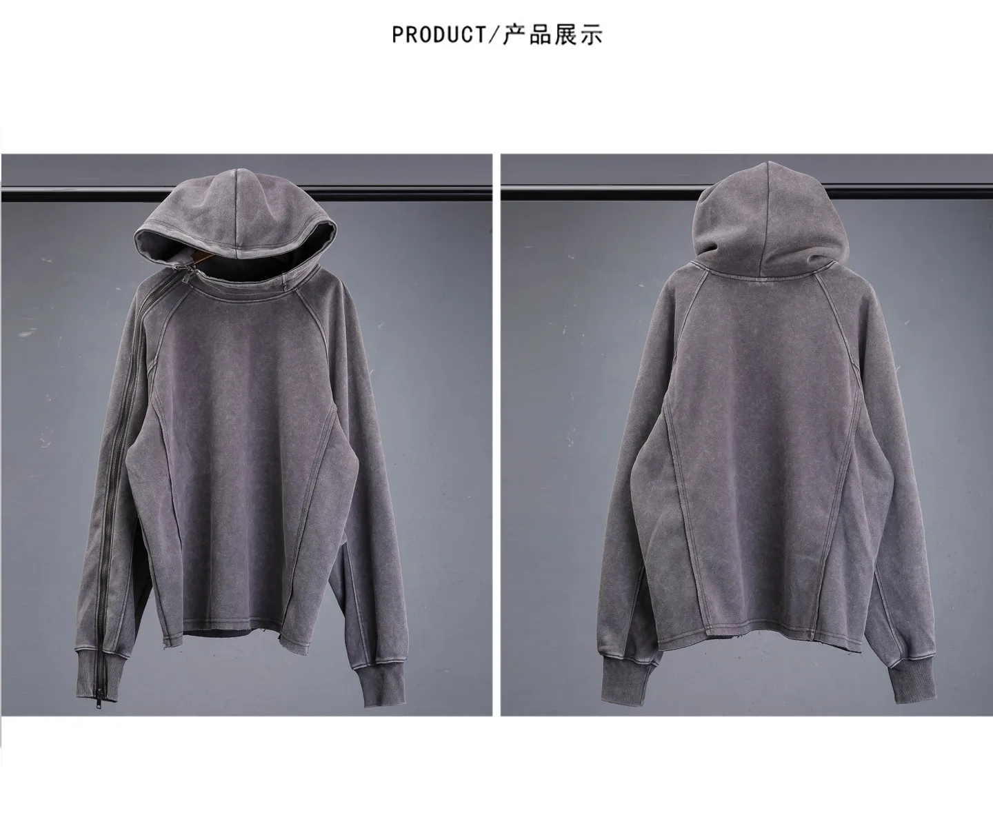 Wasteland Style Washed Distressed Techwear Hoodie Man Woman Punk Vintage Zip Up Sleeve Pullover Sweatshirt