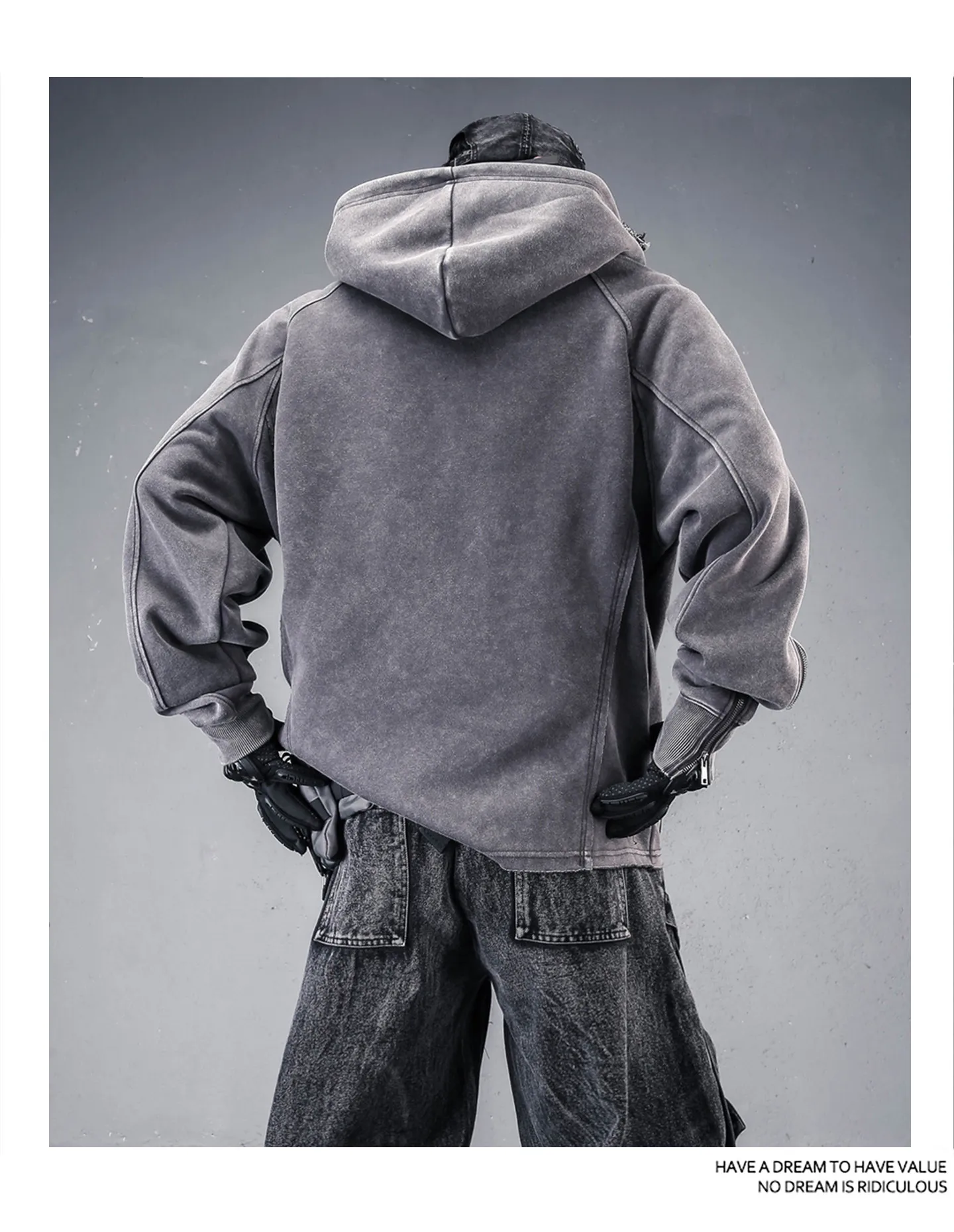 Wasteland Style Washed Distressed Techwear Hoodie Man Woman Punk Vintage Zip Up Sleeve Pullover Sweatshirt