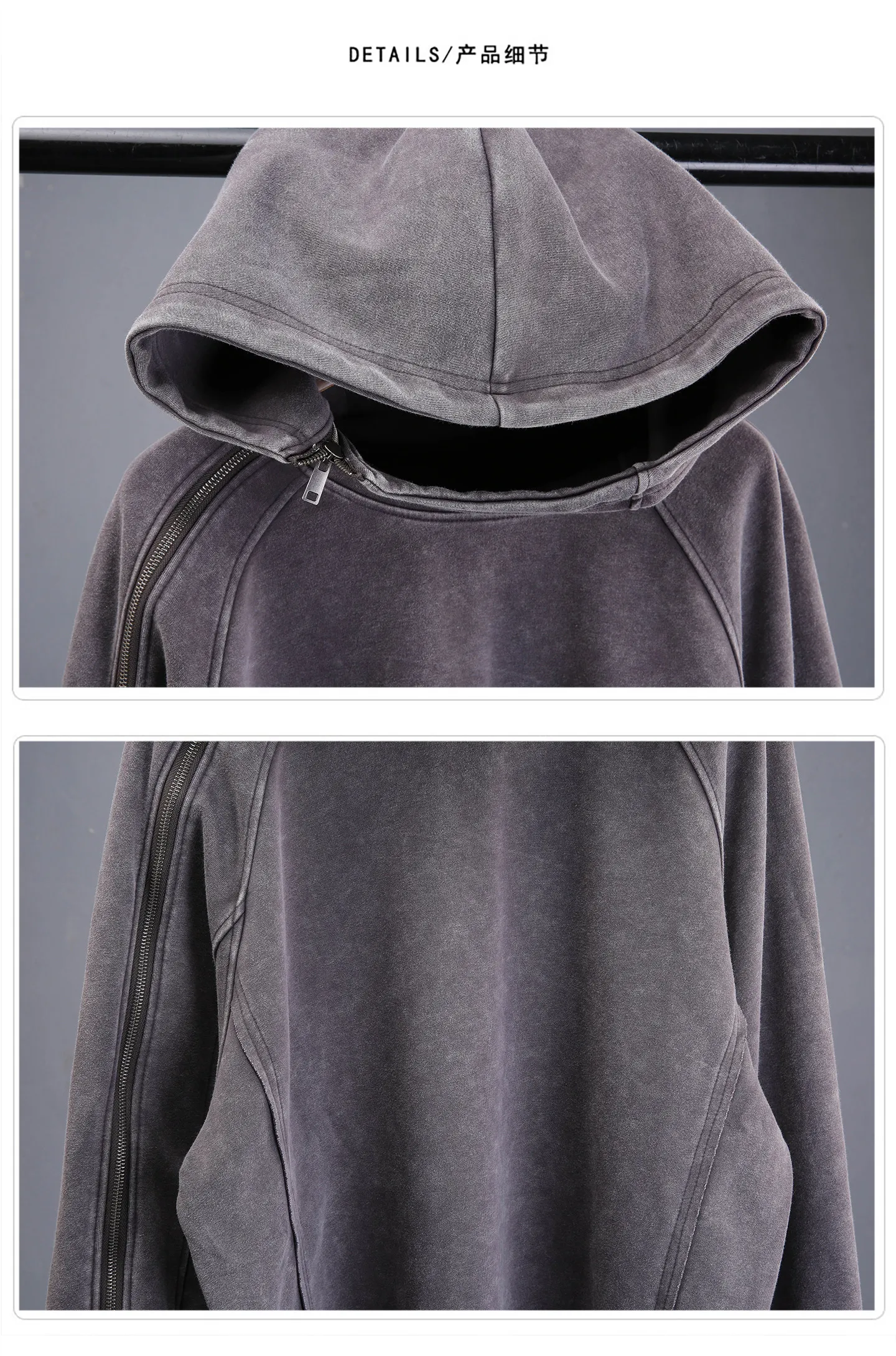 Wasteland Style Washed Distressed Techwear Hoodie Man Woman Punk Vintage Zip Up Sleeve Pullover Sweatshirt