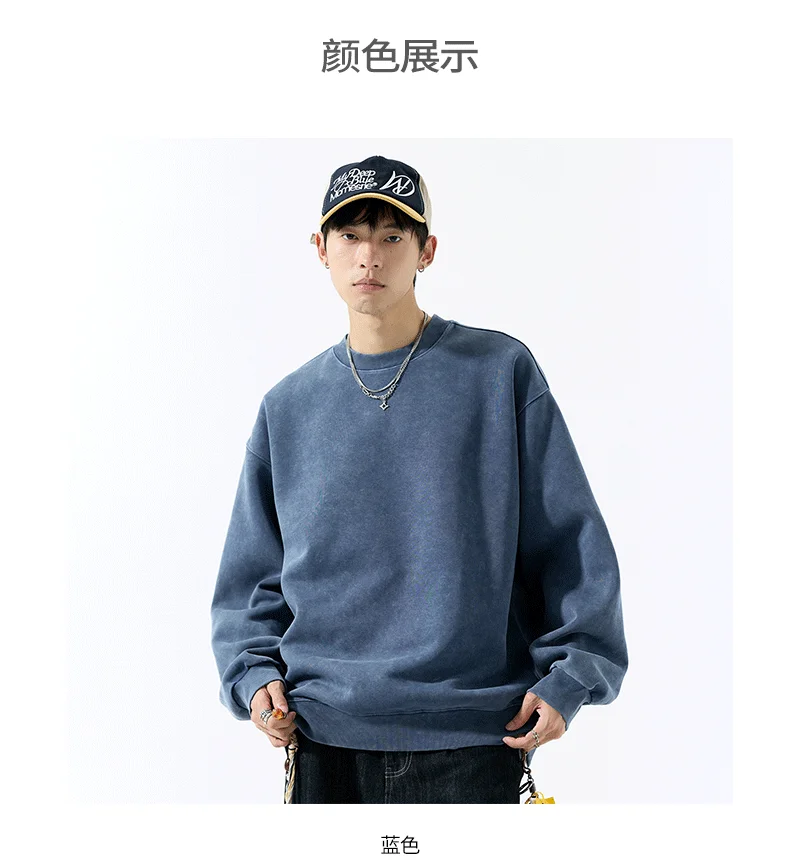 DUKEEN 400G Heavyweight Sweatshirt for Men 2025 Autumn Vintasge Style Washed-Out Solid Color Pullover Casual Men's Clothing