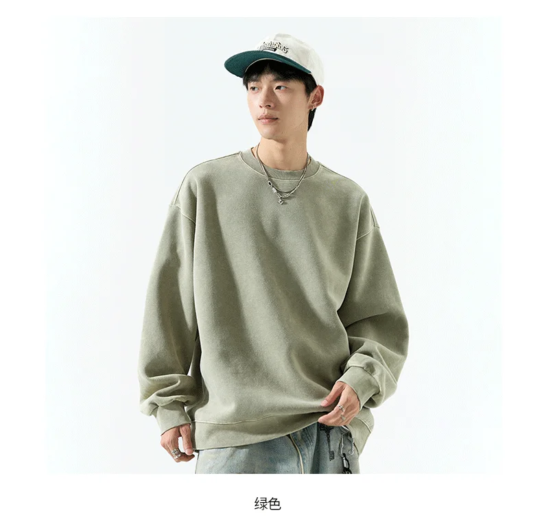 DUKEEN 400G Heavyweight Sweatshirt for Men 2025 Autumn Vintasge Style Washed-Out Solid Color Pullover Casual Men's Clothing