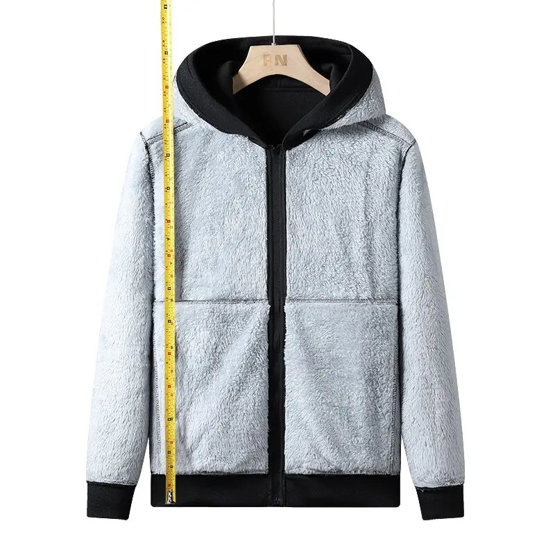 New Autumn/Winter Fashion Solid Color Outdoor Sports Fleece-Lined Thickened Warm Hoodie Men's Casual Loose High-Quality Jacket