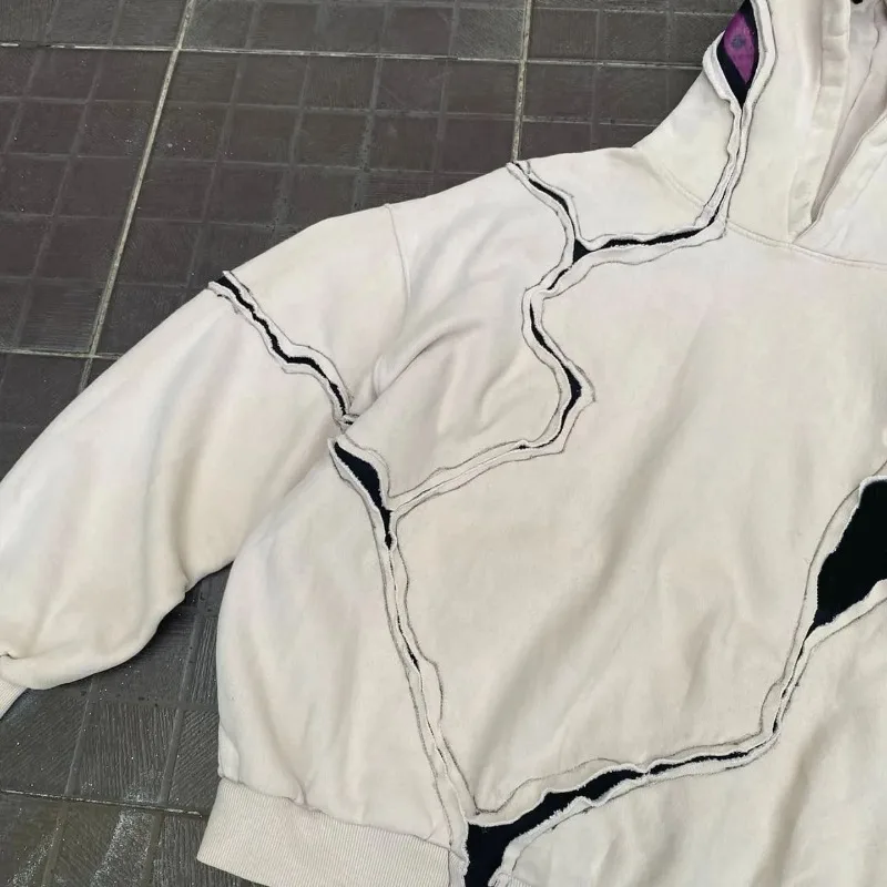 2026 New American High Street Punk Gothic Line Splicing Hoodie for Men Y2K Oversized Loose Hooded Sweatshirt Japan Streetwear