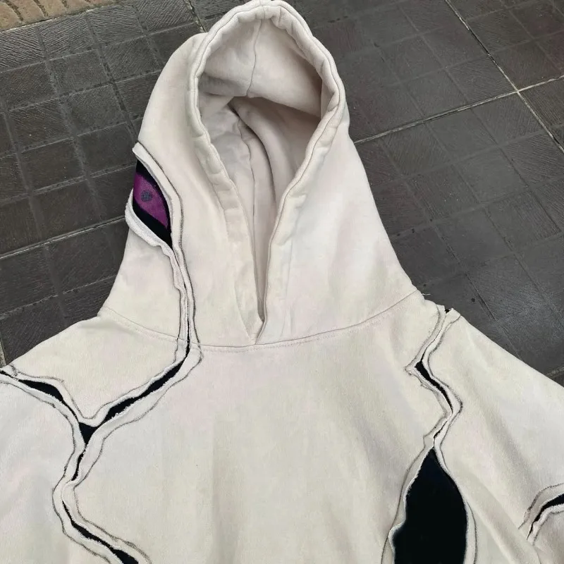 2026 New American High Street Punk Gothic Line Splicing Hoodie for Men Y2K Oversized Loose Hooded Sweatshirt Japan Streetwear
