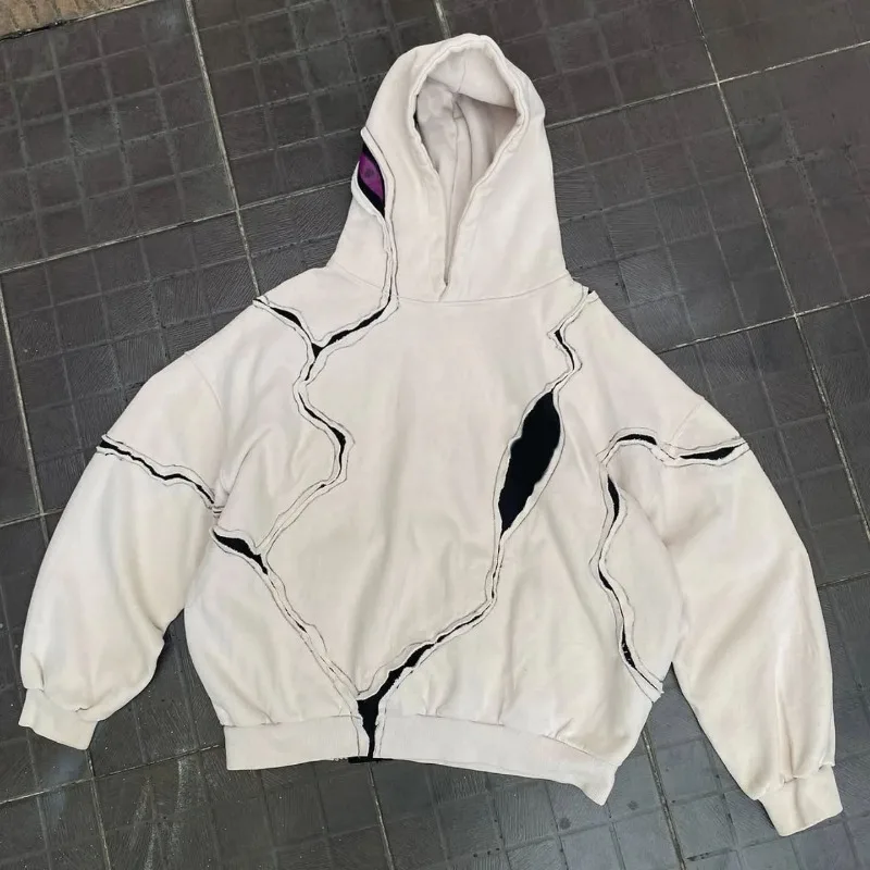 2026 New American High Street Punk Gothic Line Splicing Hoodie for Men Y2K Oversized Loose Hooded Sweatshirt Japan Streetwear
