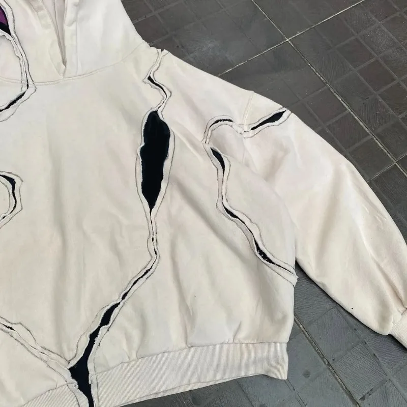 2026 New American High Street Punk Gothic Line Splicing Hoodie for Men Y2K Oversized Loose Hooded Sweatshirt Japan Streetwear