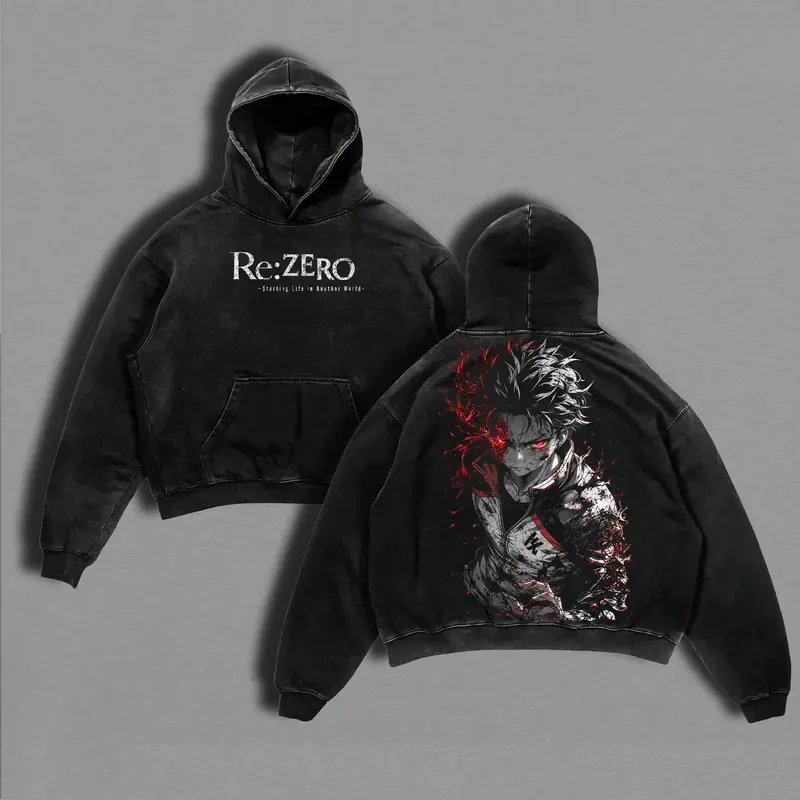 Re ZERO Anime Clothing Subaru Graphic Hooded Men Women Cotton Hoodies Vintage Washed Sweatshirt Harajuku Male Casual Streetwear