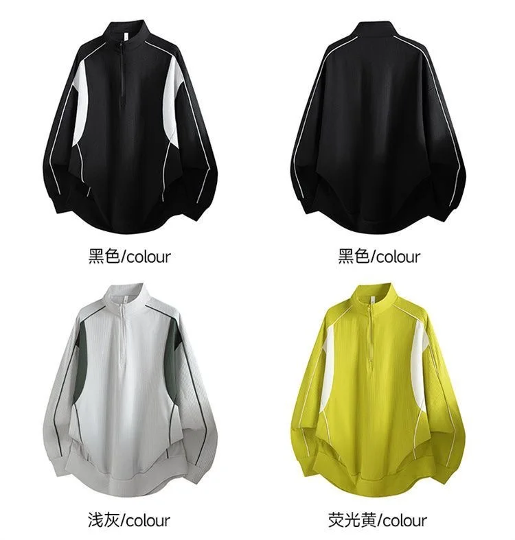 Spring and Autumn fashion solid color sports fitness running breathable pullover sweatshirt men's casual loose high quality top