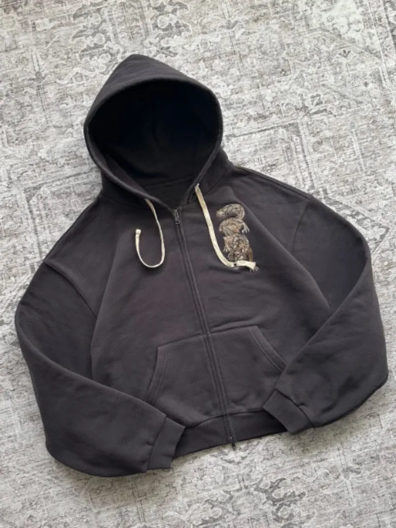 2026 New Retro Tiger Embroidered Zipper Hoodie Coat American Y2k Men's High Street Casual Loose Hoodie Jacket Streetwear