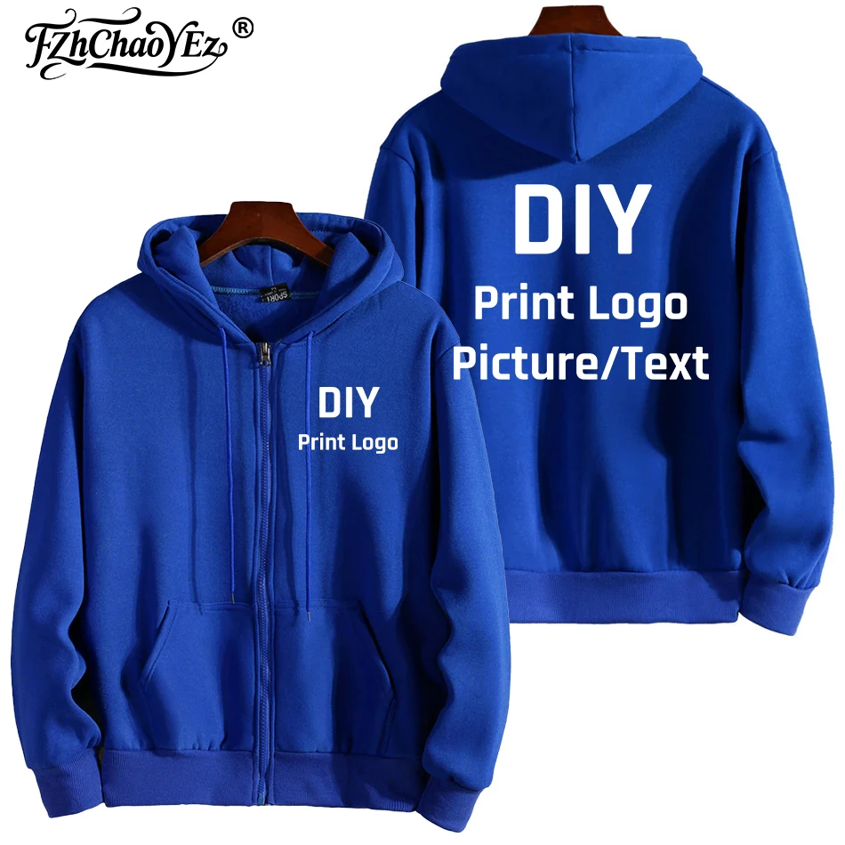 Custom Logo Zipper Hoodies Autumn Winter Men's Long Sleeve Hooded Sweatshirt Fashion Casual Male Women Outfit Sportwear Clothes
