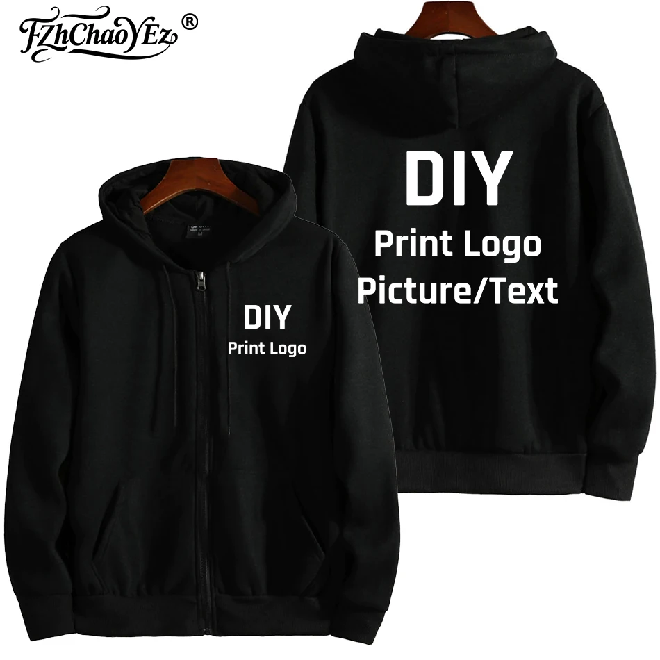 Custom Logo Zipper Hoodies Autumn Winter Men's Long Sleeve Hooded Sweatshirt Fashion Casual Male Women Outfit Sportwear Clothes