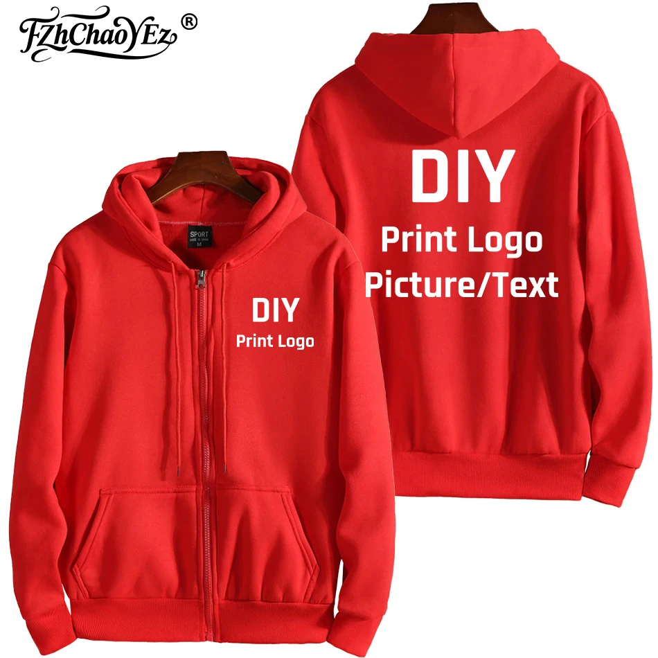 Custom Logo Zipper Hoodies Autumn Winter Men's Long Sleeve Hooded Sweatshirt Fashion Casual Male Women Outfit Sportwear Clothes