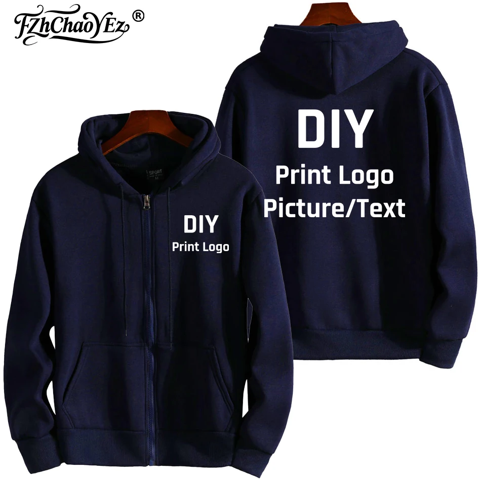 Custom Logo Zipper Hoodies Autumn Winter Men's Long Sleeve Hooded Sweatshirt Fashion Casual Male Women Outfit Sportwear Clothes