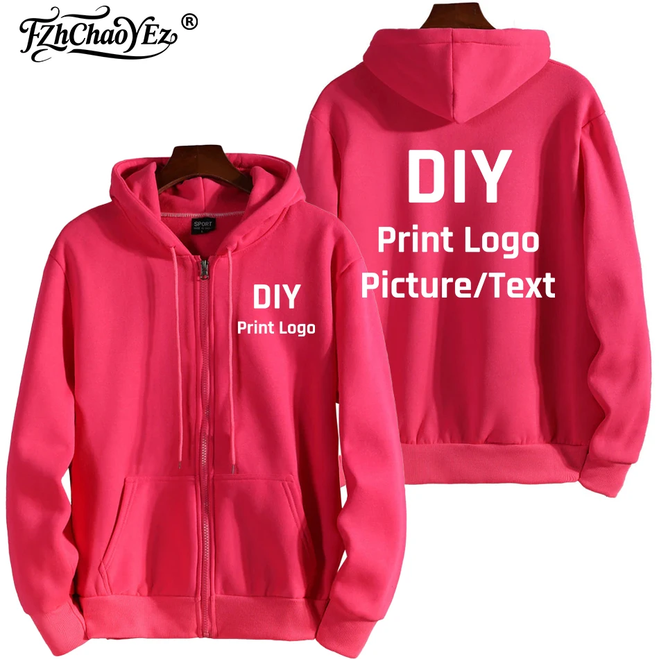Custom Logo Zipper Hoodies Autumn Winter Men's Long Sleeve Hooded Sweatshirt Fashion Casual Male Women Outfit Sportwear Clothes