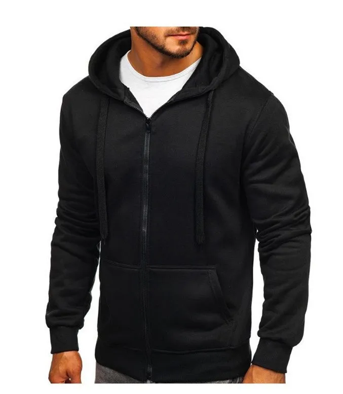 New Men's Solid Hoodies Jacket Outdoor Casual Sport Hooded Drawstring Zip Coats Sweatshirts Men Simple Cardigan Tops Tracksuits