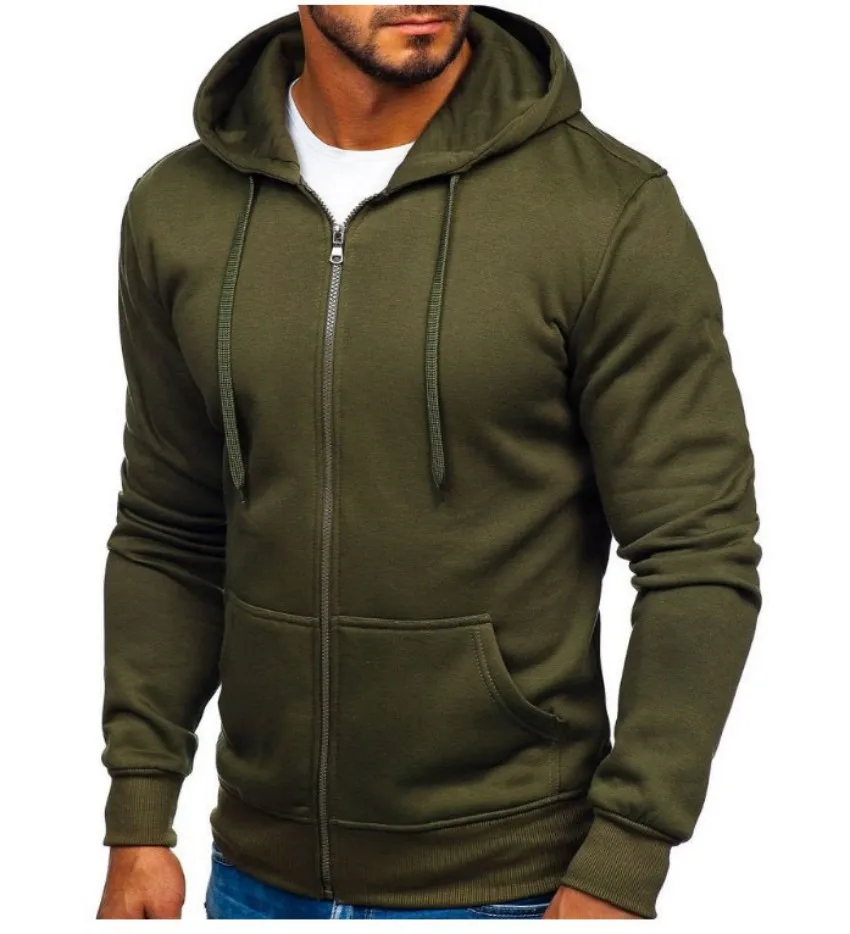 New Men's Solid Hoodies Jacket Outdoor Casual Sport Hooded Drawstring Zip Coats Sweatshirts Men Simple Cardigan Tops Tracksuits