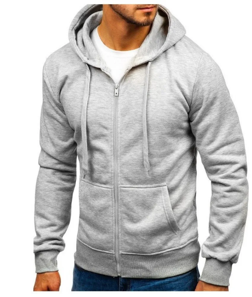New Men's Solid Hoodies Jacket Outdoor Casual Sport Hooded Drawstring Zip Coats Sweatshirts Men Simple Cardigan Tops Tracksuits