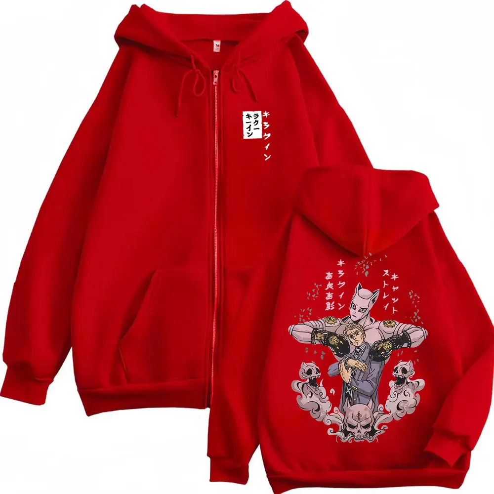Anime JoJo's Bizarre Adventure Kira Yoshikage Killer Queen Graphic Zipper Hoodie Men Women Manga Casual Oversized Zip Up Jacket
