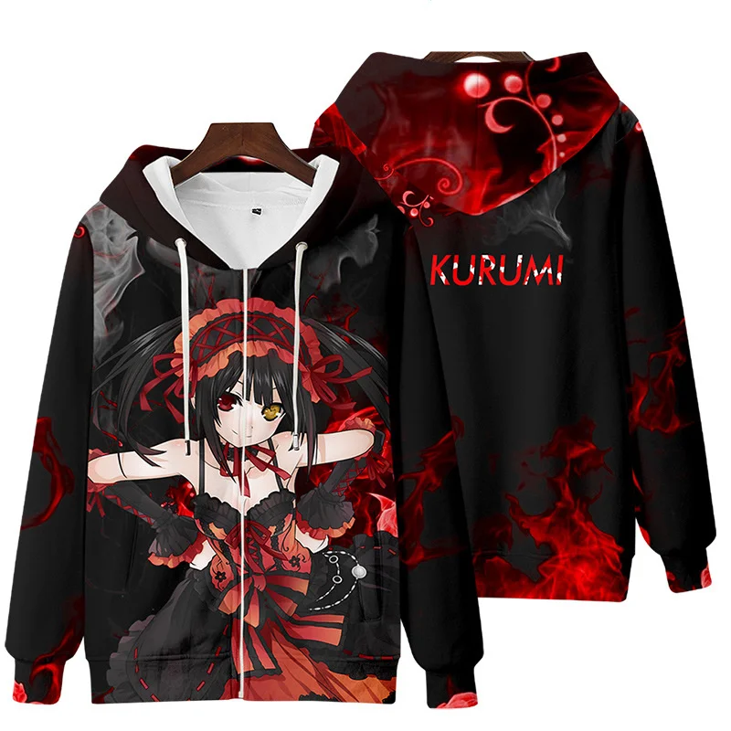 Japanese Anime Tobiichi Origami Tokisaki Kurumi Cosplay Costume 3D Print Hoodies Men Women Long Sleeve Sweatshirt Casual Jackets