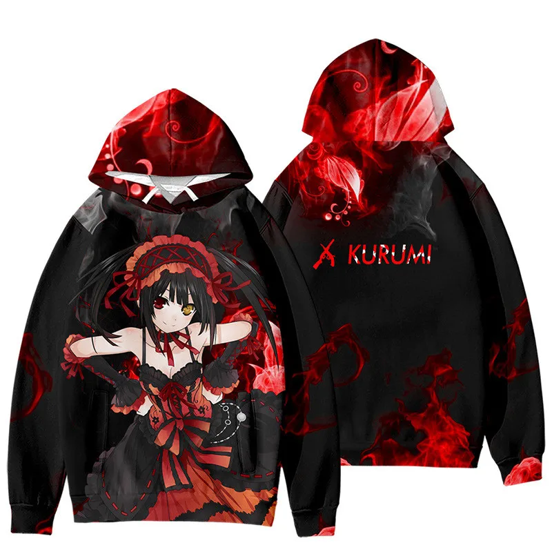 Japanese Anime Tobiichi Origami Tokisaki Kurumi Cosplay Costume 3D Print Hoodies Men Women Long Sleeve Sweatshirt Casual Jackets