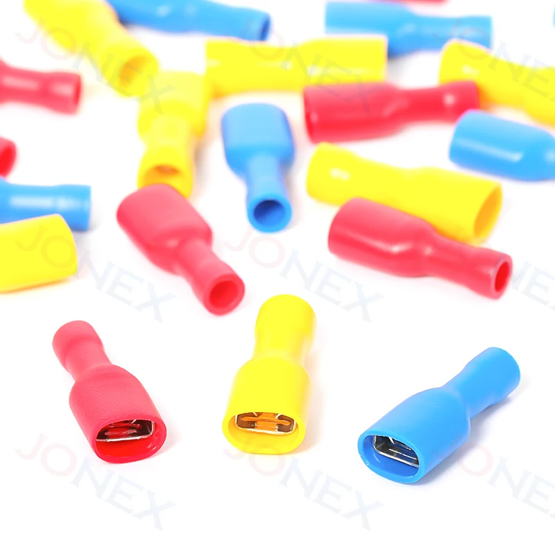50PCS 6.3mm Spade Crimp Terminals Electrical Wire Connectors Faston Insulated Female For Quick Connection Cables Splice Plugs