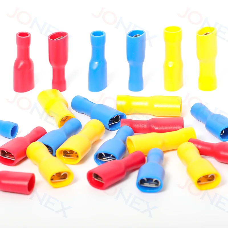 50PCS 6.3mm Spade Crimp Terminals Electrical Wire Connectors Faston Insulated Female For Quick Connection Cables Splice Plugs