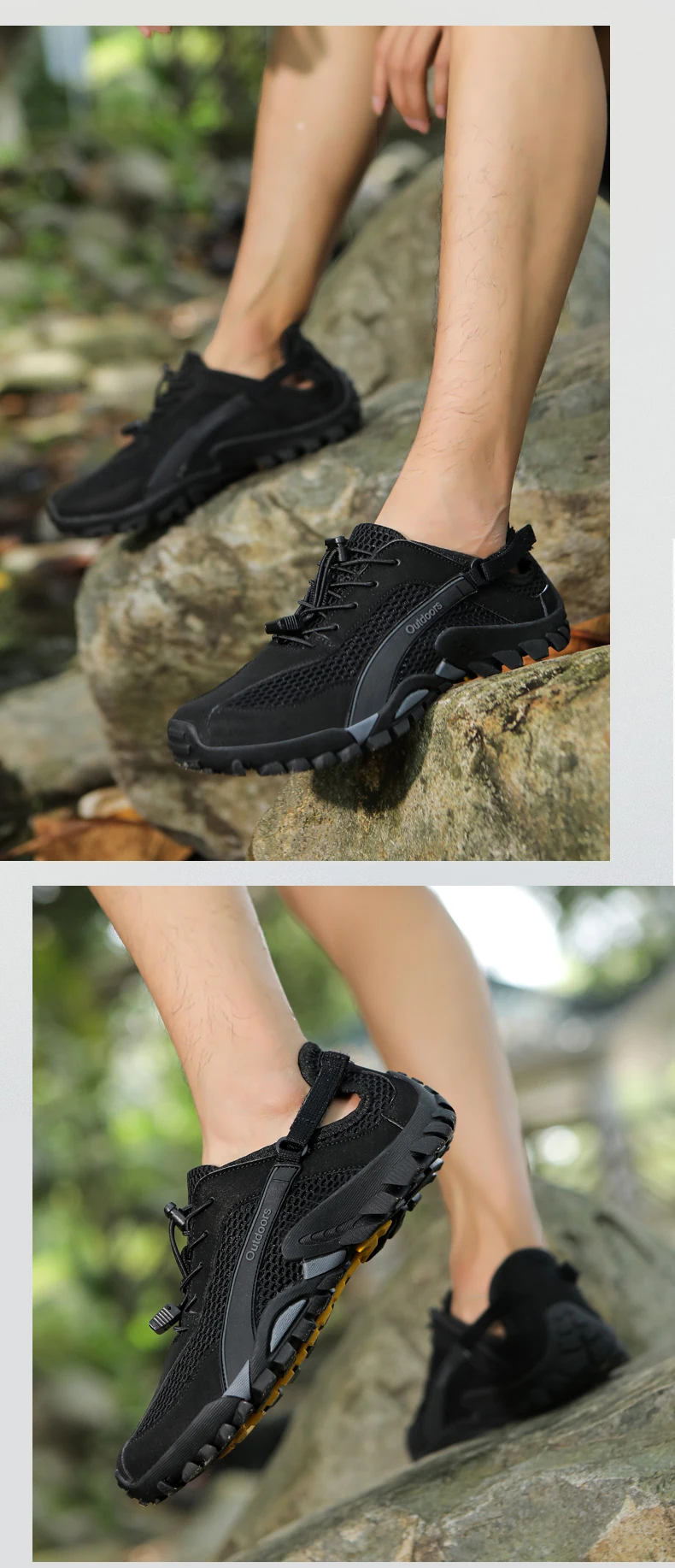 Men's Solid Color Creek Tracing Water Shoes Outdoor Beach Swimming Mountaineering Shoes Breathable Quick-Dry Aqua Shoes