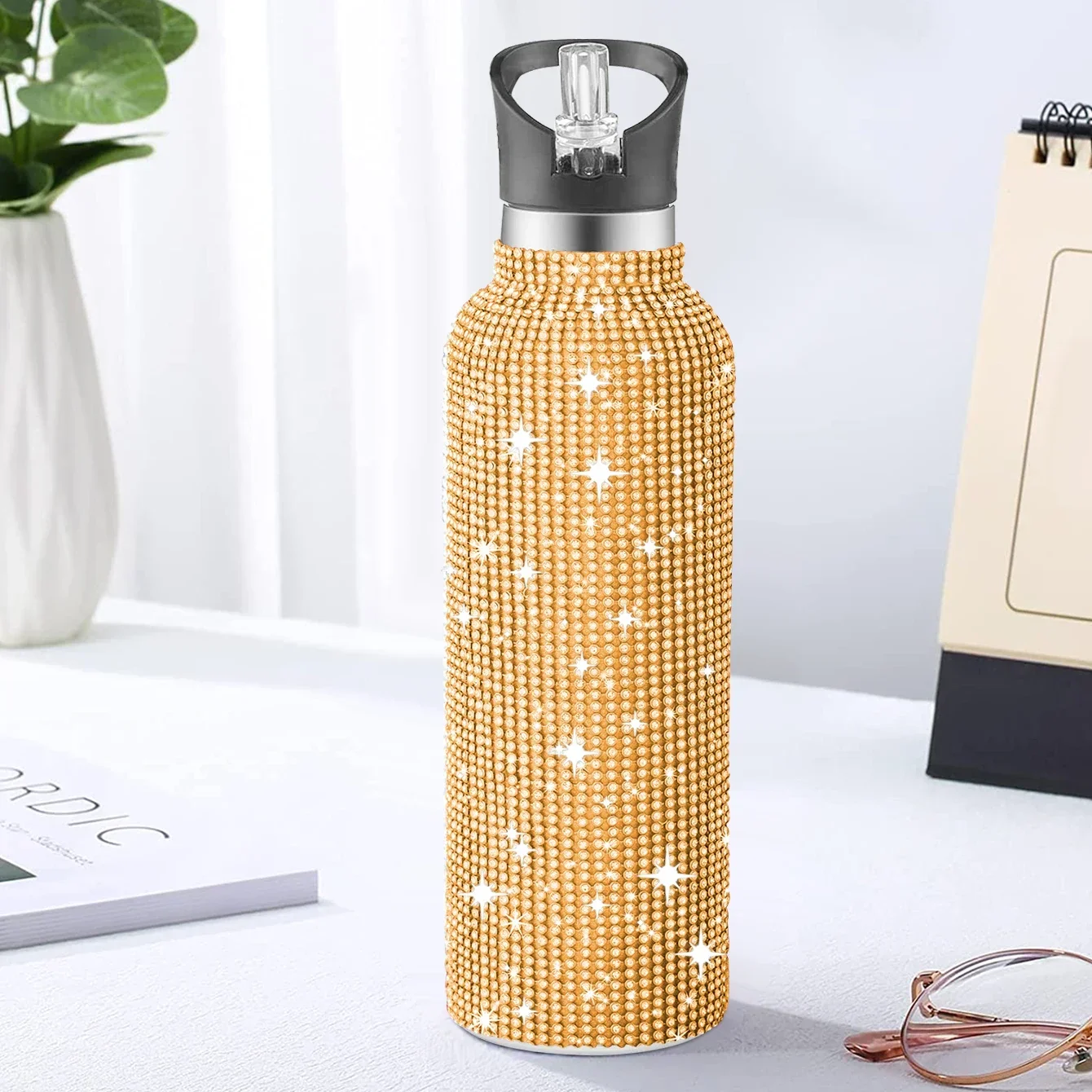350/500/750/1000ML Bling Diamond Tumble Insulated Cup Sport Vacuum Flask Stainless Steel Large Capacity Portable Water Bottle