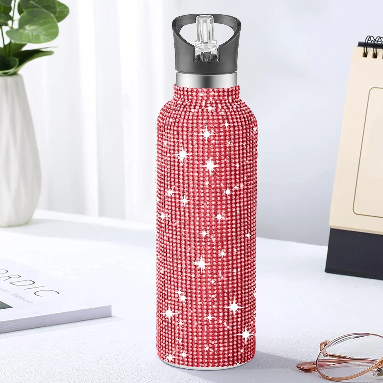 350/500/750/1000ML Bling Diamond Tumble Insulated Cup Sport Vacuum Flask Stainless Steel Large Capacity Portable Water Bottle