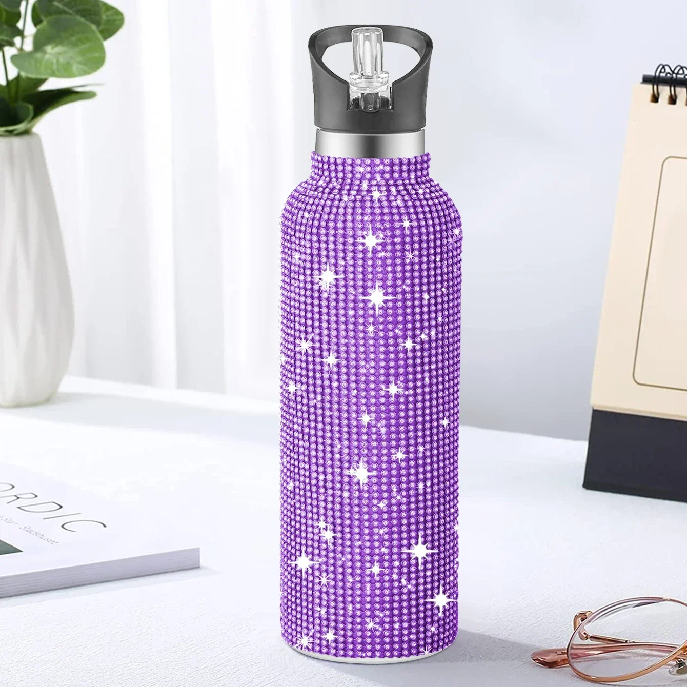 350/500/750/1000ML Bling Diamond Tumble Insulated Cup Sport Vacuum Flask Stainless Steel Large Capacity Portable Water Bottle