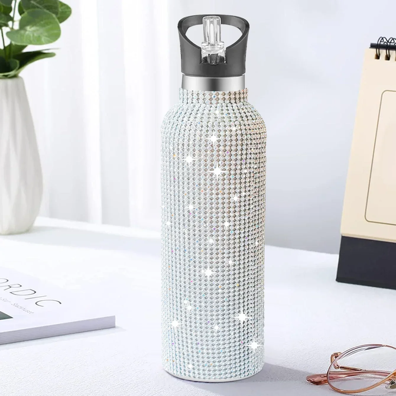 350/500/750/1000ML Bling Diamond Tumble Insulated Cup Sport Vacuum Flask Stainless Steel Large Capacity Portable Water Bottle