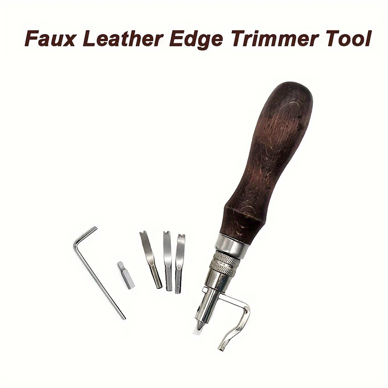 7-in-1 Leather Edge Trimmer Tool with Wooden Handle Faux Leather Craft Edge Press Kit for Stitching Grooving and Carving Leather