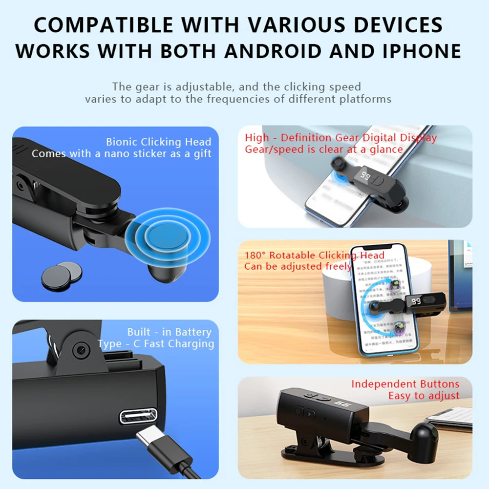 Auto Clicker for Phone Phone Screen Device Speed Clicker Automatic Clicker for Game Live Broadcasts Likes Reward Task