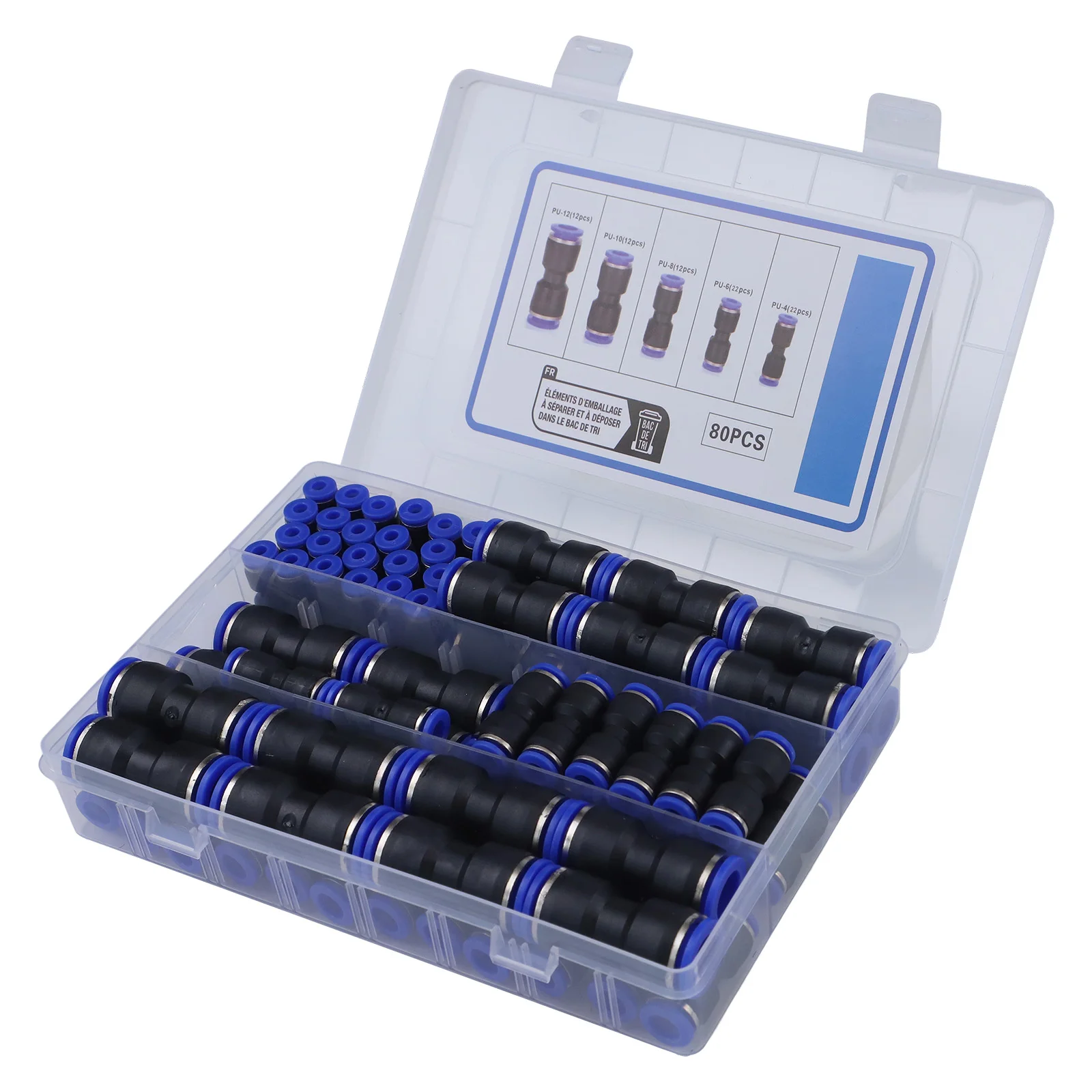 Reliable Quick Connect Fittings Set of 80 Straight Push Connectors Designed for Strong Connections in Various Tubes