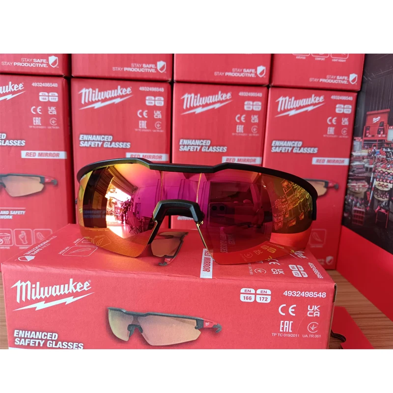 Milwaukee 4932498548 Enhanced Safety Glasses Red Mirror Comfort & SAFETY Outdoor Work Orange Lens Glasses