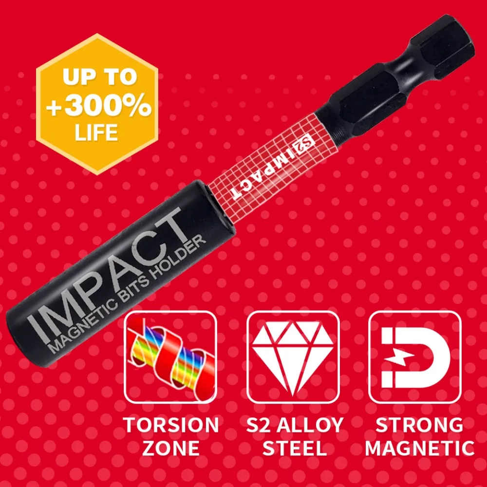 Impact Magnetic Extension Rod Set - 60/75/100/150mm, 1/4" Hexagon Power Drill Bits Holder