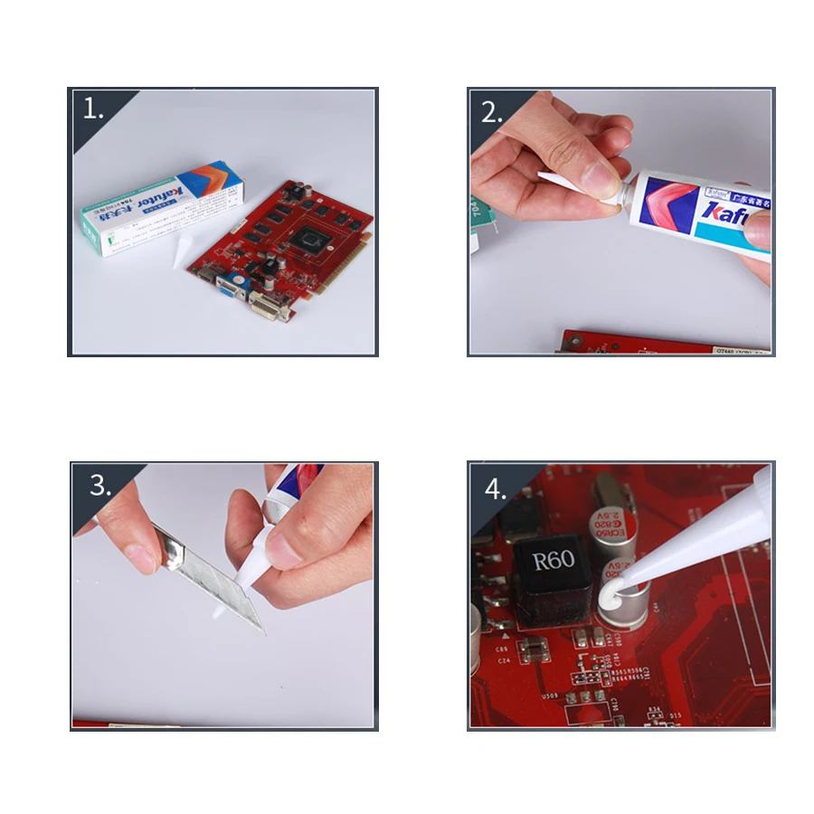 Kafuter 45g Silicone Industrial Glue K-704 705 704B RTV Silicone Rubber Black and White Transparent Glue Insulation Glue Tools