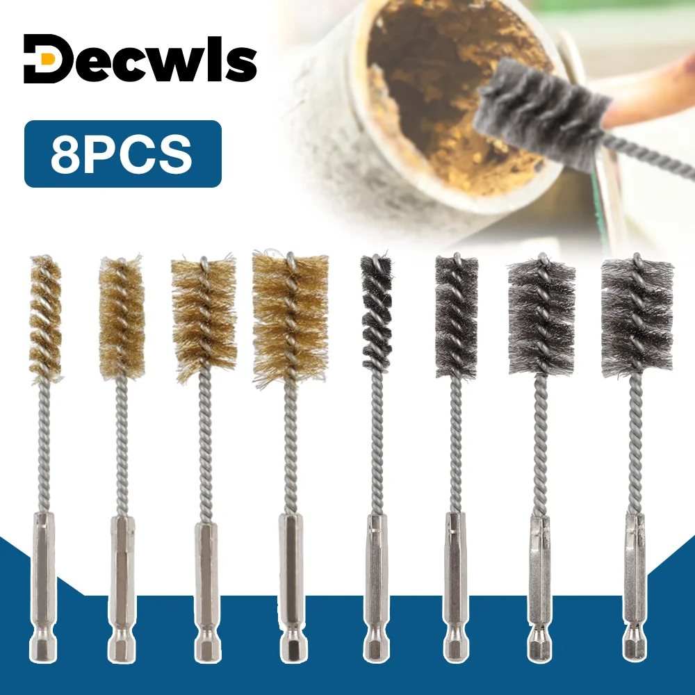 4/8PCS Stainless Steel Wire Brush Extended Cleaning Brush 1/4"Hex Shank Drill Bit Cleaning Brush Pipe Rust Removal Grinding Tool