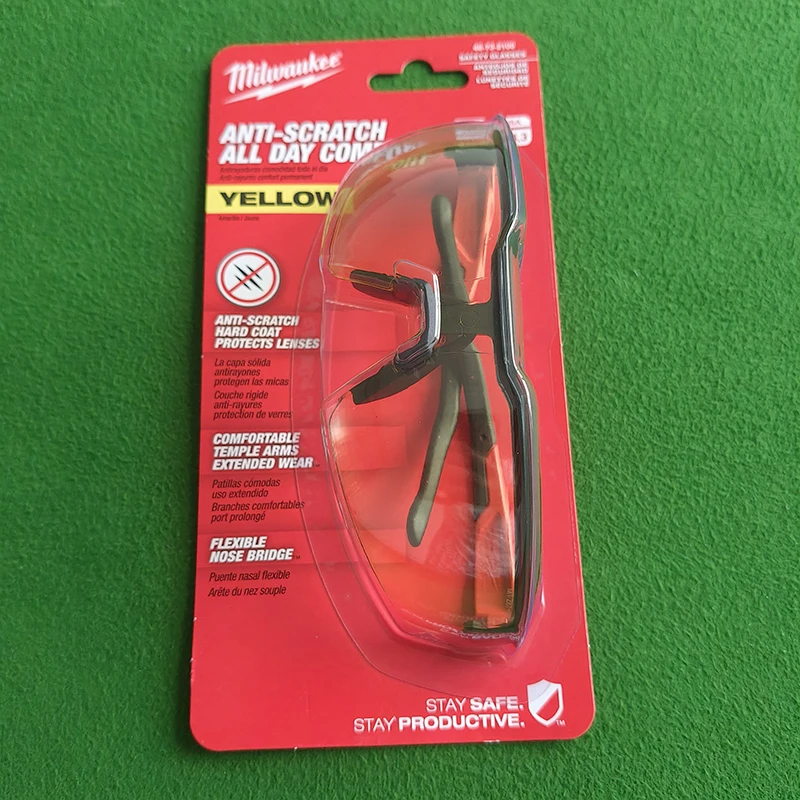 Milwaukee 48-73-2100 Safety Glasses Yellow Anti-Scratch Lenses Safety Goggles