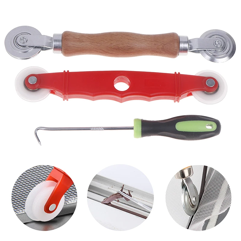 3Pcs Window Screen Accessories Screen Door Mesh Pressing Wheel Kit Window Install Tools Press Screen Pulley Roller Repair Tools