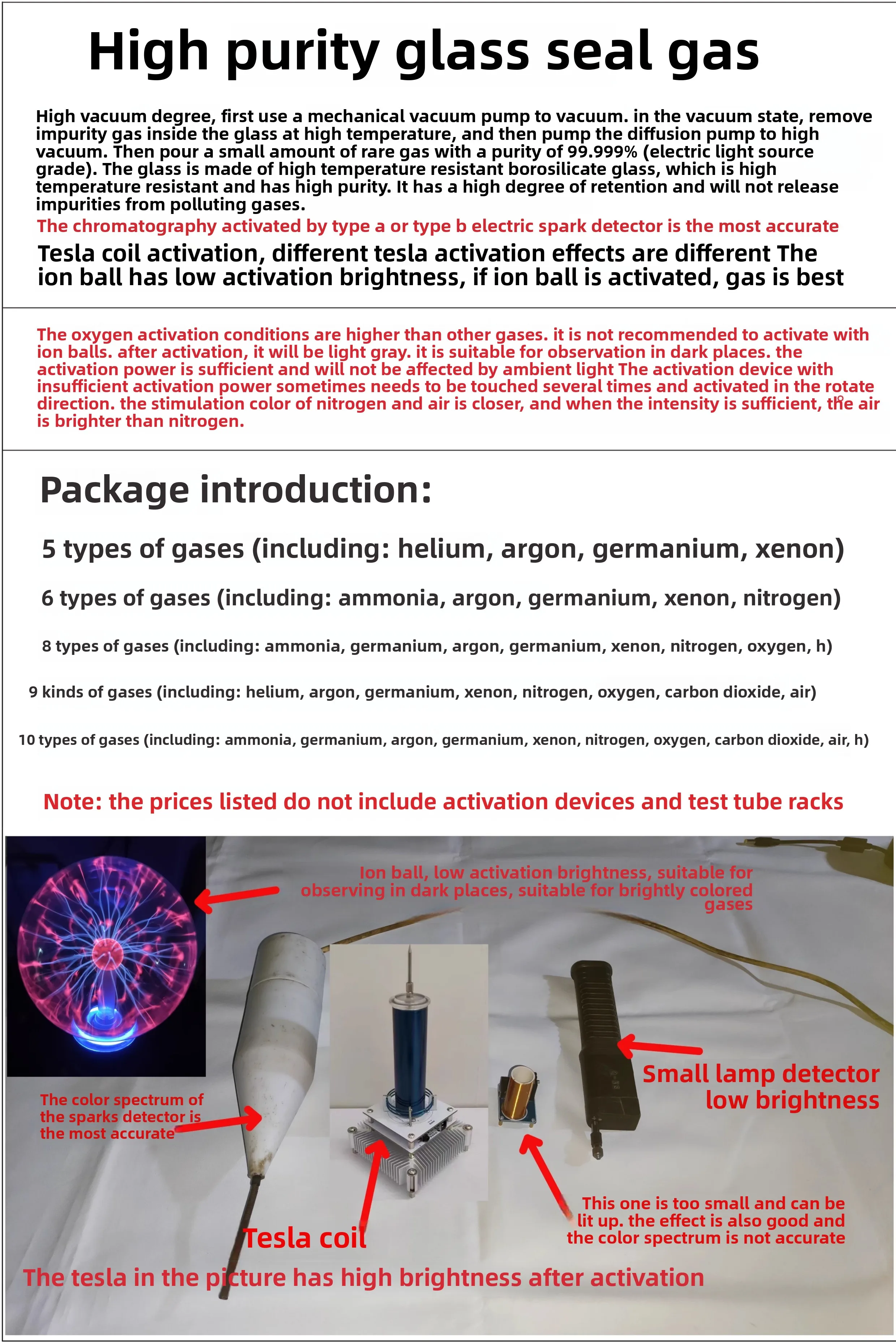 1/5/6/8/9/10 Rare Luminous Gas in Sealed Glass 99.999% Pure Helium Neon Argon Xenon Oxygen Nitrogen Hydrogen Element Collection