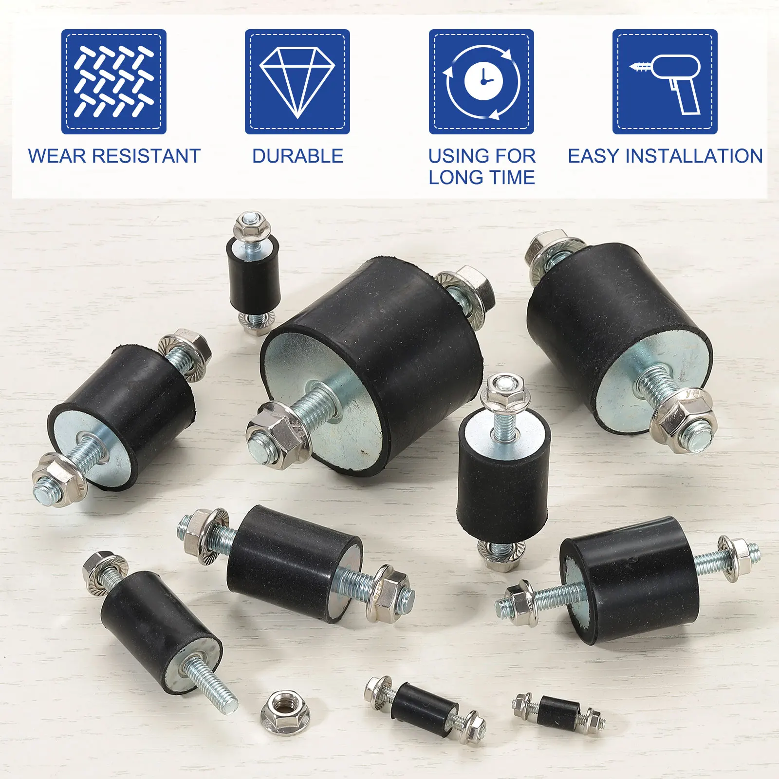 4/8Pcs M3 M4 M5 M6 Rubber Isolator Mounts Rubber Studs Shock Absorber Anti-Vibration Isolation Damping Mounts with Lock Nuts