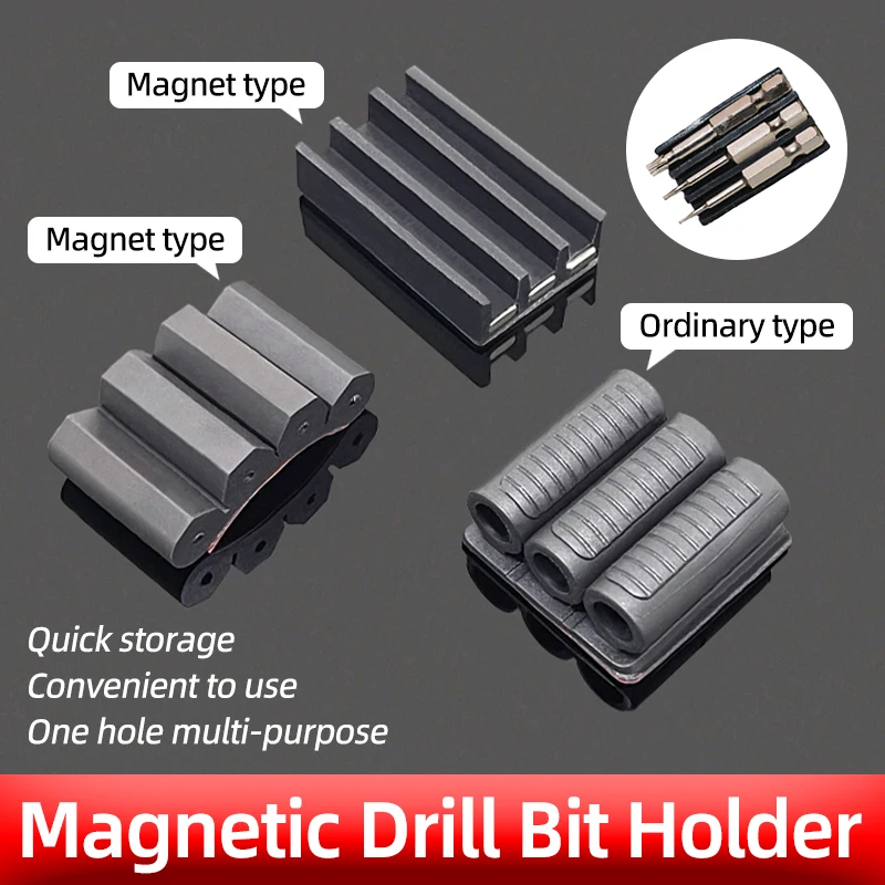 Magnetic Bit Holder 3/4 Holes Screwdriver Bit Holder Drill Bit Stand Storage Case with 3M Adhesive Tape Power Tools Accessories
