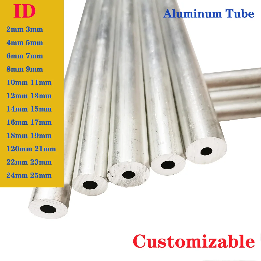 6061 Aluminum Tube ID 2mm 3mm 4mm 5mm 6mm 7mm 8mm 9mm 10mm 11mm 12mm 13mm~25mm Hollow Aluminum Alloy Pipe Round Tube CNC Metal
