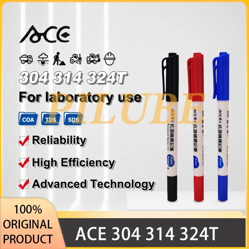 ACE 304 314 324T Dual Tip Quick Dry Oil Based Marker Pen for Lab Hospital Use Resistant to 75% Alcohol Professional Marking Tool